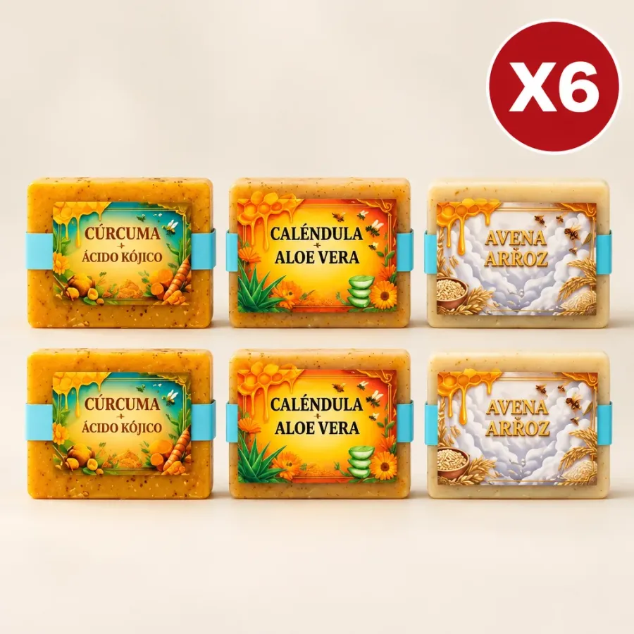 COMBO X6 JABONES SURTIDOS + JABÓN DE CAFÉ 50g DE OBSEQUIO