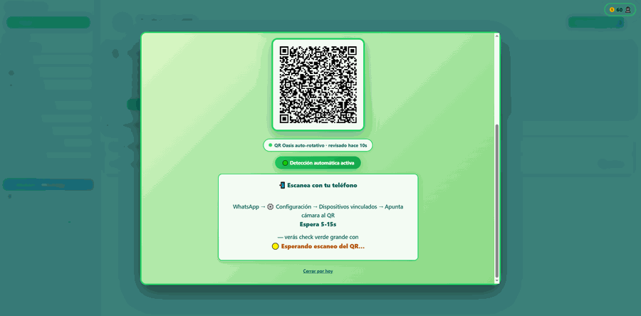 Panel WaZap conectando WhatsApp por QR